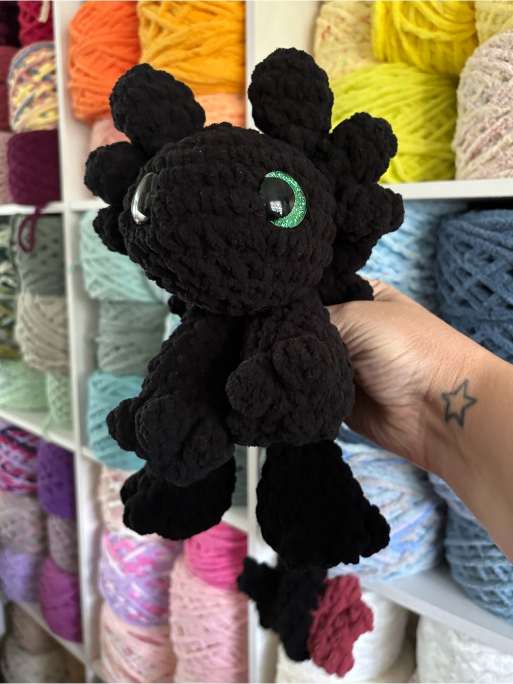 Crochet mini splooting Toothless night fury handmade plush.